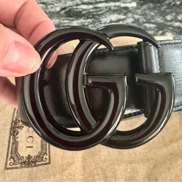 Gucci Black Leather Belt with GG Buckle